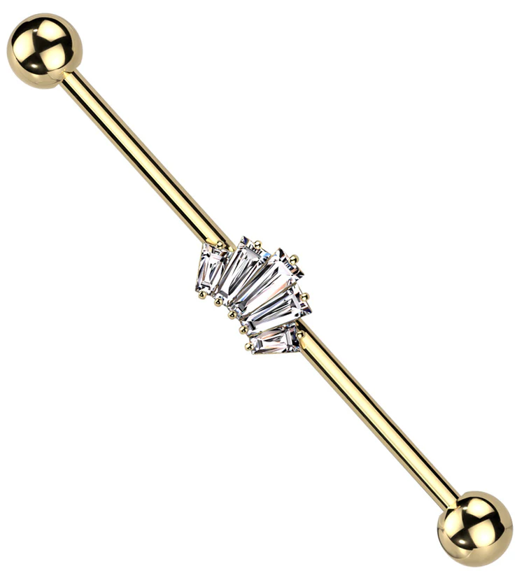 Gold PVD Vane Clear CZ Industrial Barbell - Mrs Treak