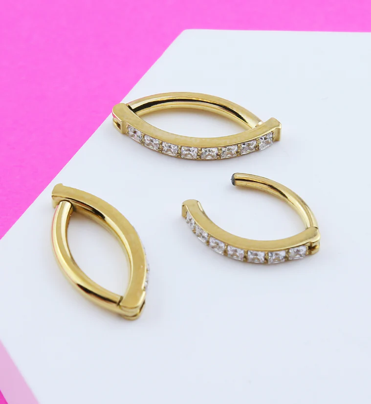 Gold PVD Vertical Clear CZ Titanium Hinged Segment Ring - Mrs Treak