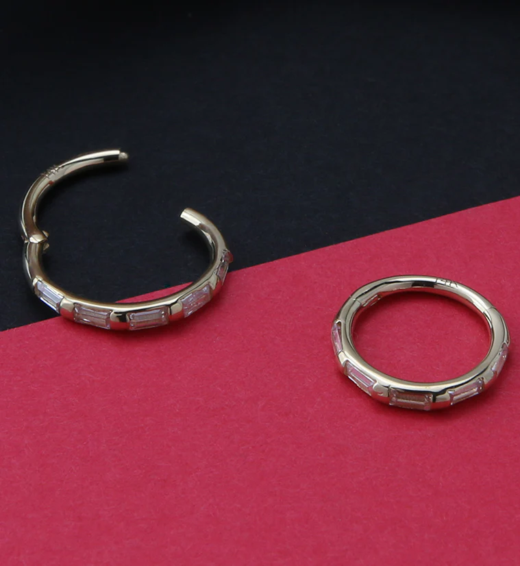 14kt Gold Oblong CZ Edge Hinged Segment Ring - Mrs Treak