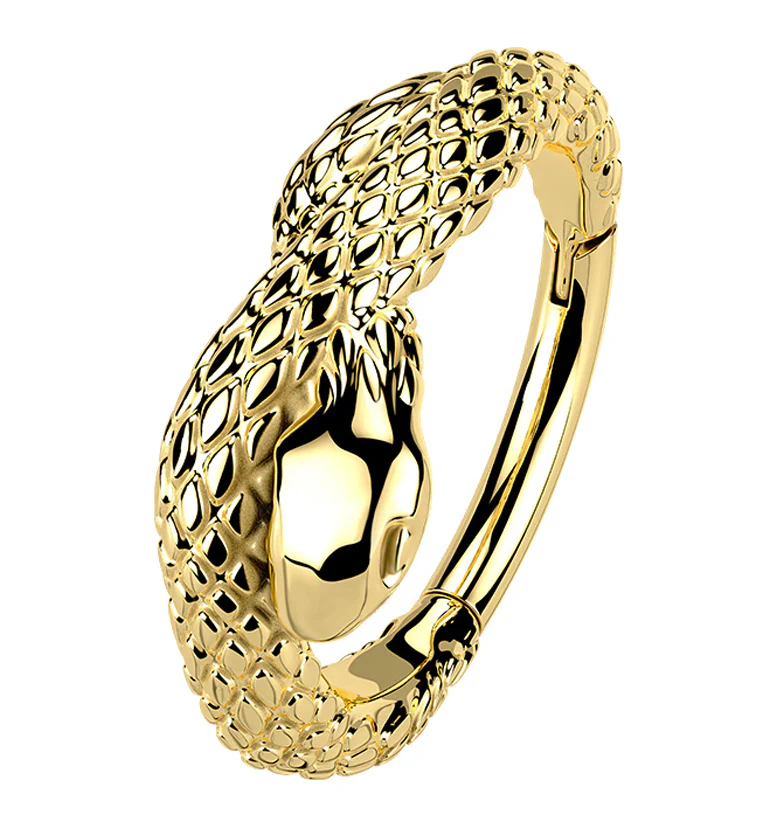 16G Gold PVD Snake Stainless Steel Hinged Segment Ring - Mrs Treak