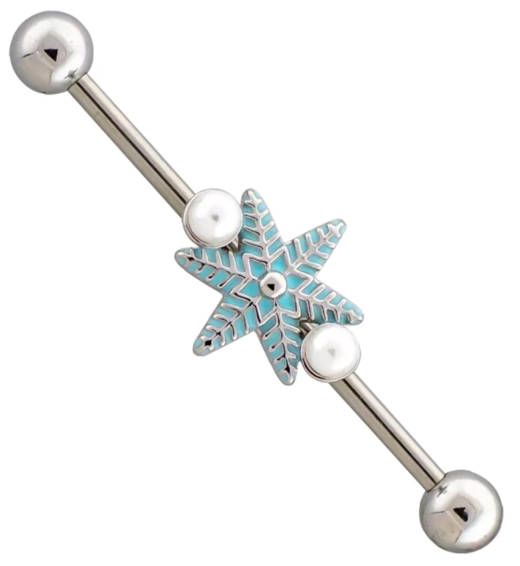 Winter Snowflake Pearl Industrial Barbell - Mrs Treak