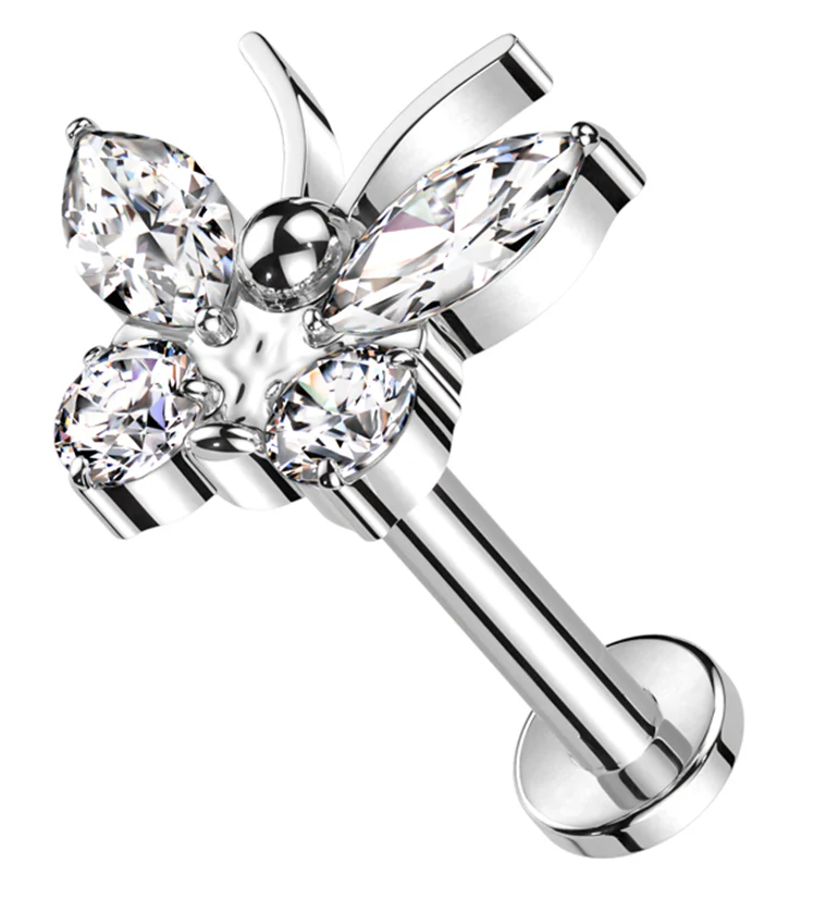 Butterfly Clear CZ Titanium Internally Threaded Labret - Mrs Treak