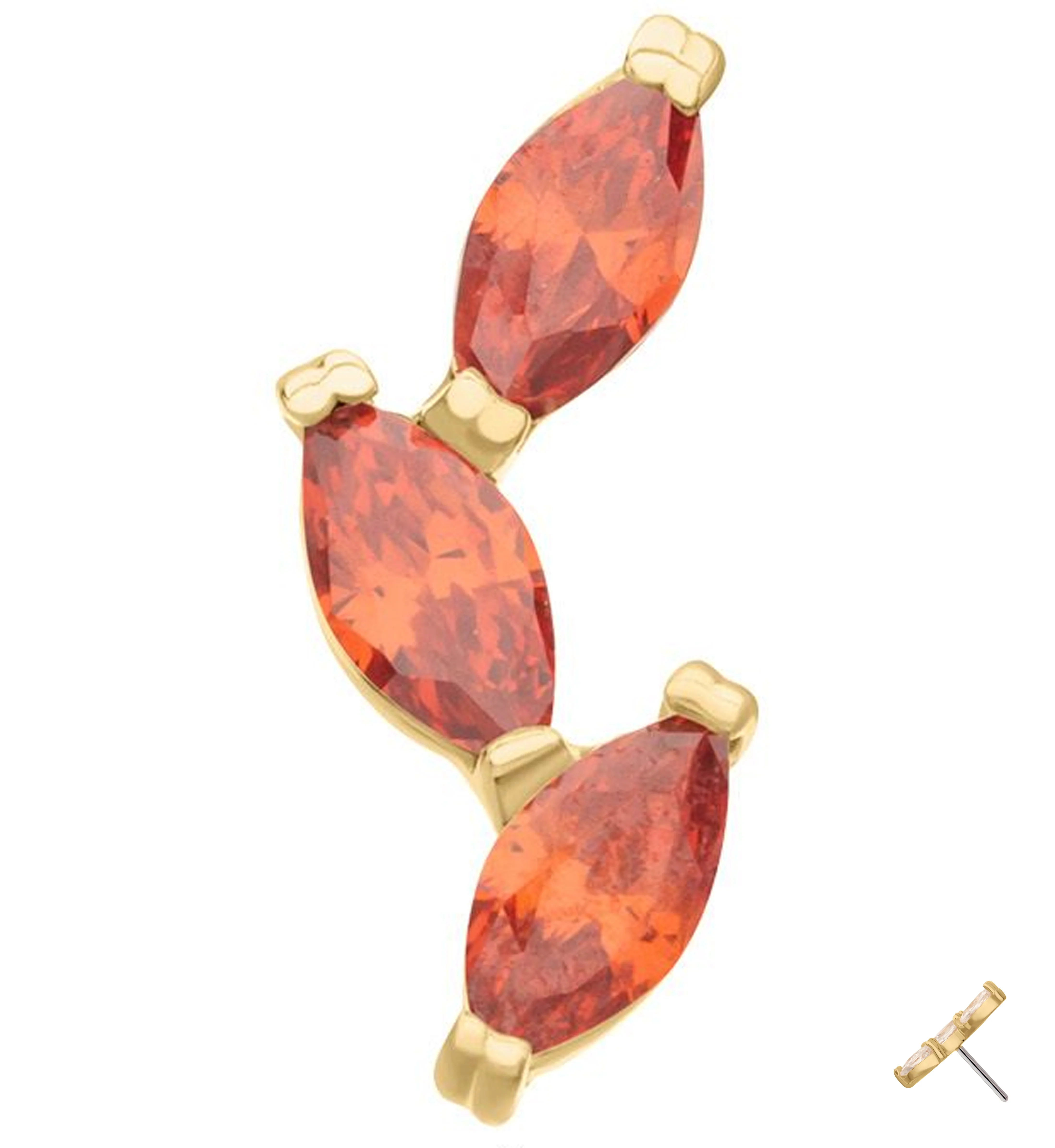 14kt Gold Triple Marquise Vine Red CZ Threadless Top - Mrs Treak