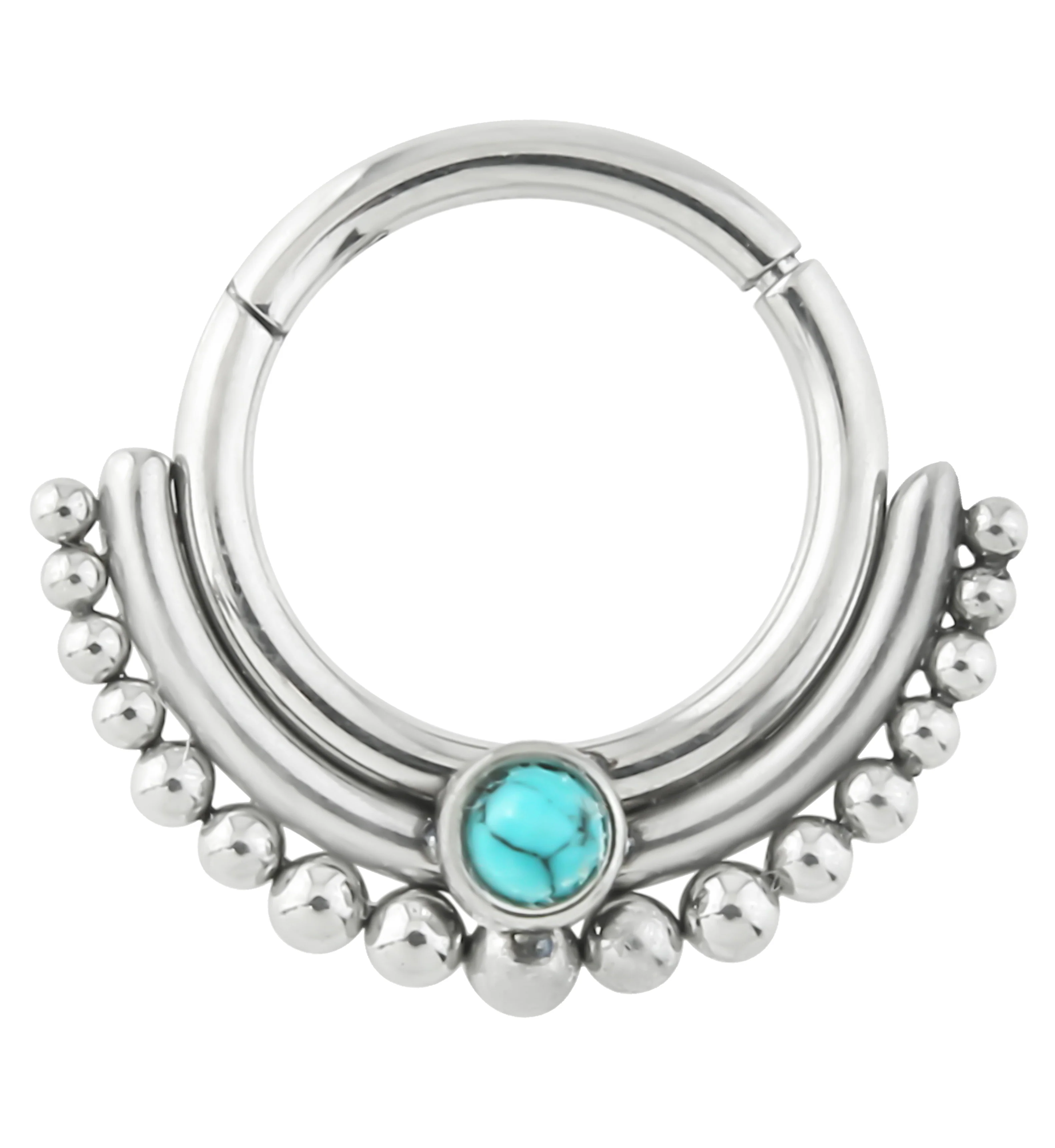 Beaded Row Howlite Turquoise Stainless Steel Hinged Segment Ring - Mrs Treak