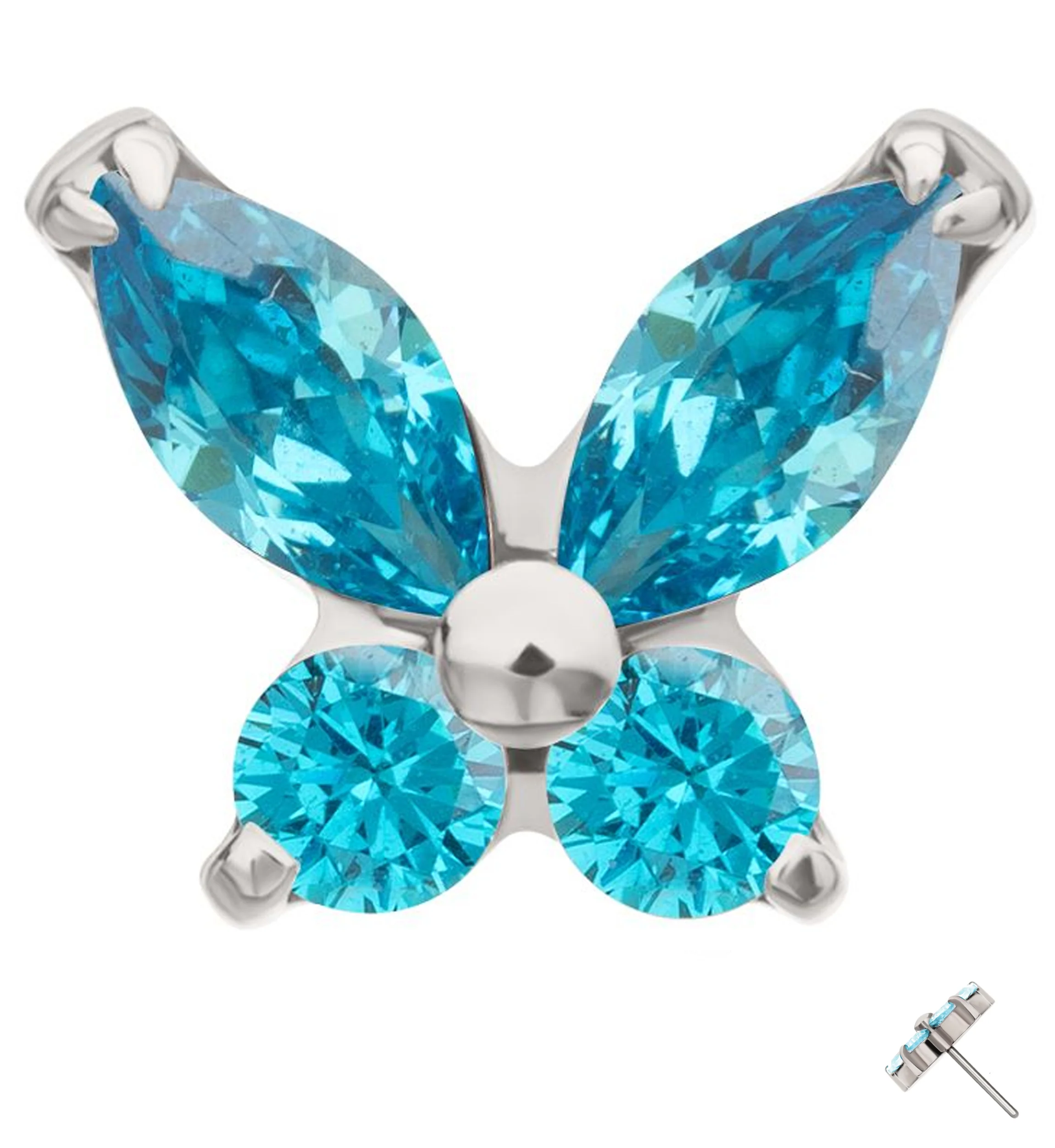 Mini Butterfly Blue Topaz CZ Titanium Threadless Top - Mrs Treak