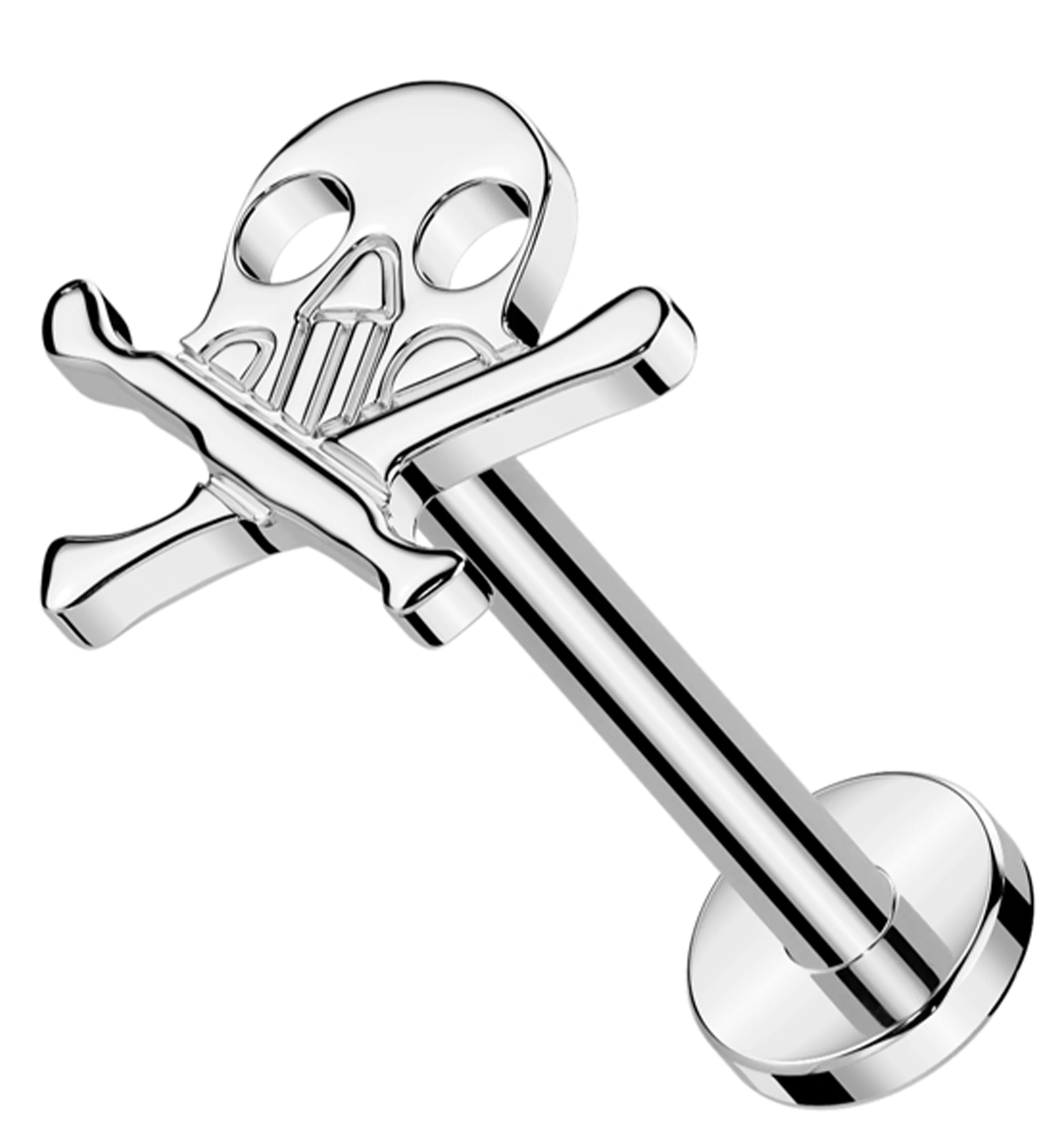Skull And Crossbones Titanium Threadless Labret - Mrs Treak