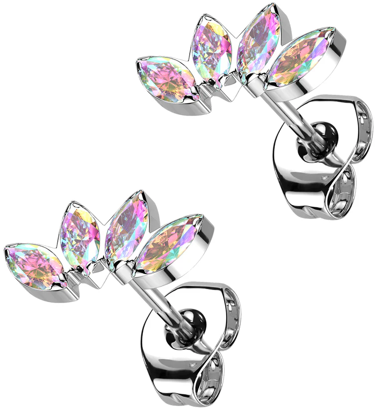 Contessa Rainbow Aurora CZ Titanium Threadless Earrings - Mrs Treak