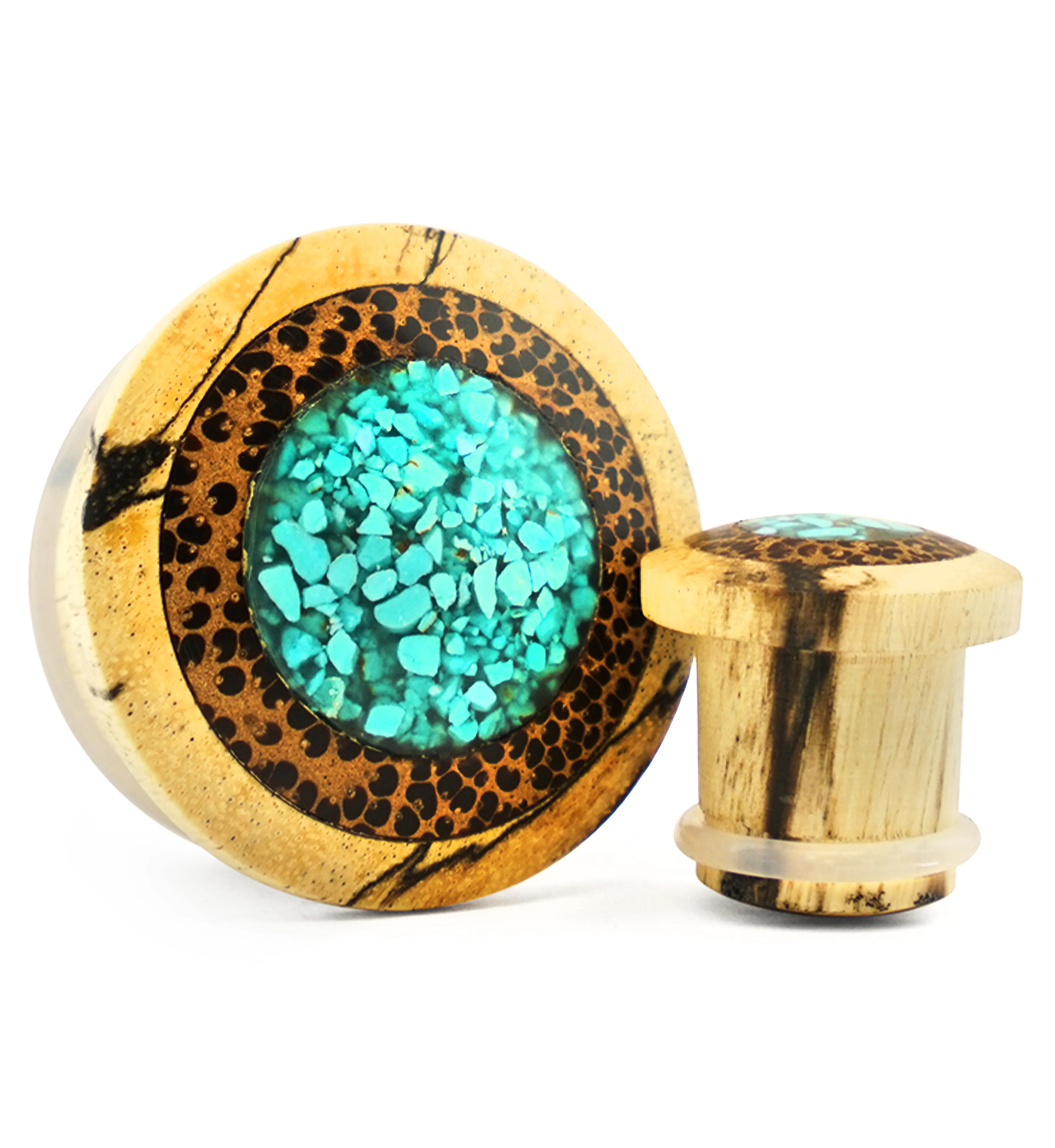 Single Flare Tamarind Wood Plugs with Coconut & Turquoise Inlay - Mrs Treak