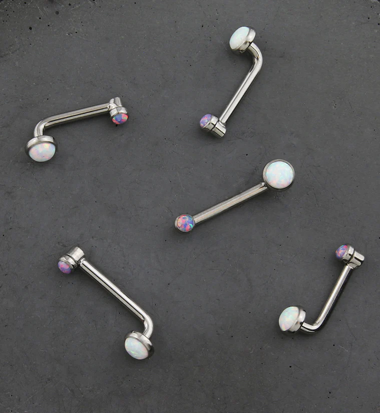 Purple And White Opalite Vertical Clitoral Hood Internally Threaded Titanium Barbell - Mrs Treak