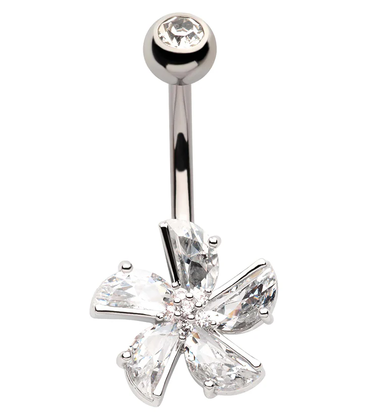 Flower Fan CZ Stainless Steel Belly Button Ring - Mrs Treak