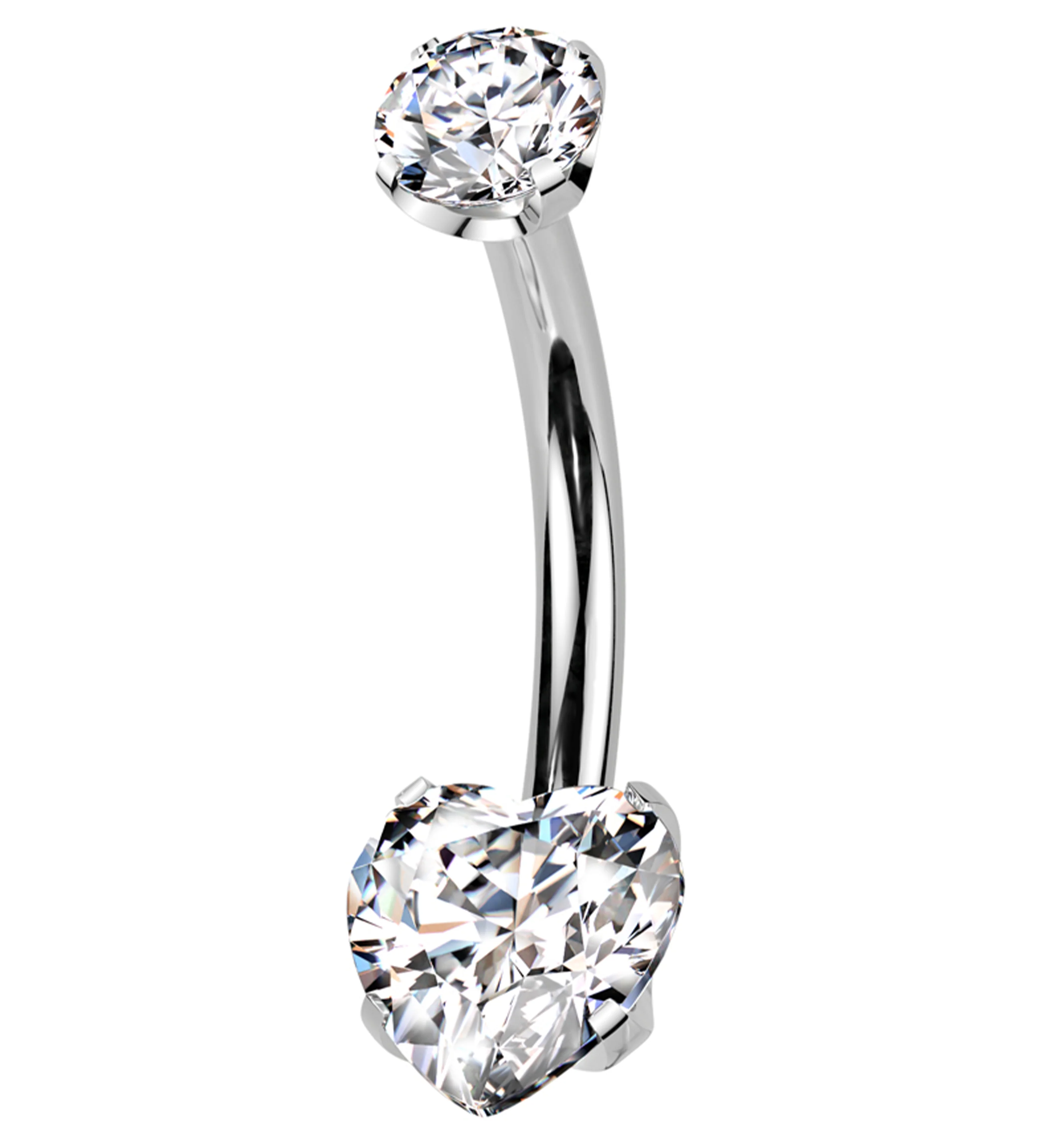 Heart Clear CZ Titanium Threadless Belly Button Ring - Mrs Treak