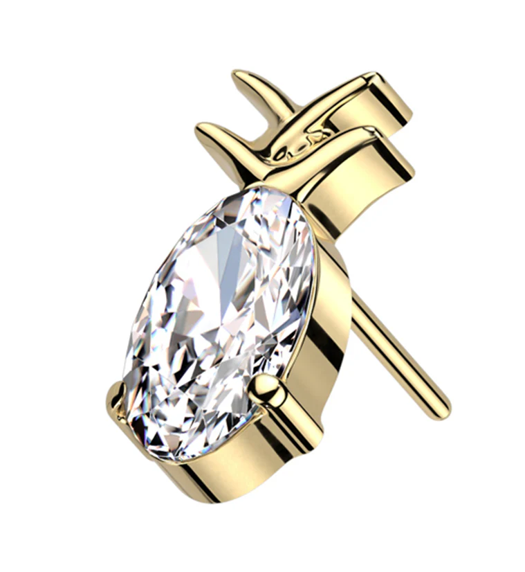Gold PVD Pineapple Clear CZ Threadless Titanium Top - Mrs Treak