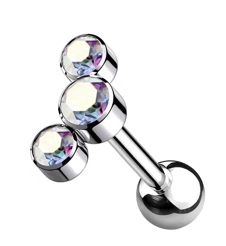 Rainbow Aurora Gem Cluster Titanium Cartilage Barbell - Mrs Treak