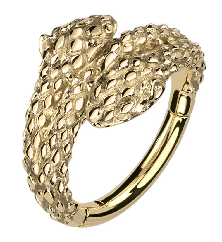 Gold PVD Double Head Snake Twist Stainless Steel Hinged Segment Ring - Mrs Treak