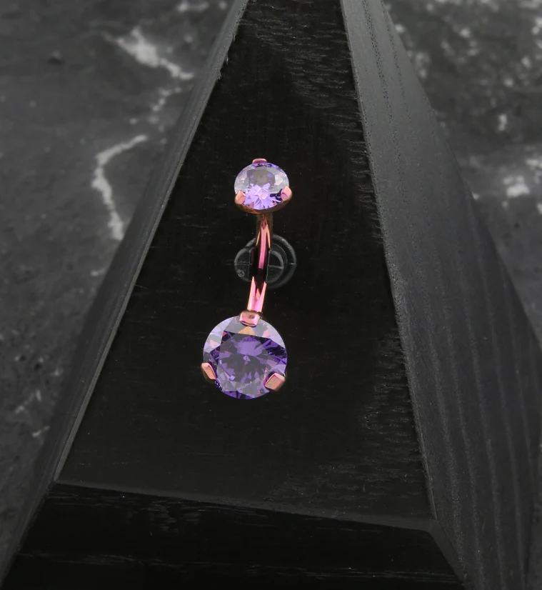 Pink Anodized Purple CZ Internally Threaded Titanium Belly Button Ring - Mrs Treak