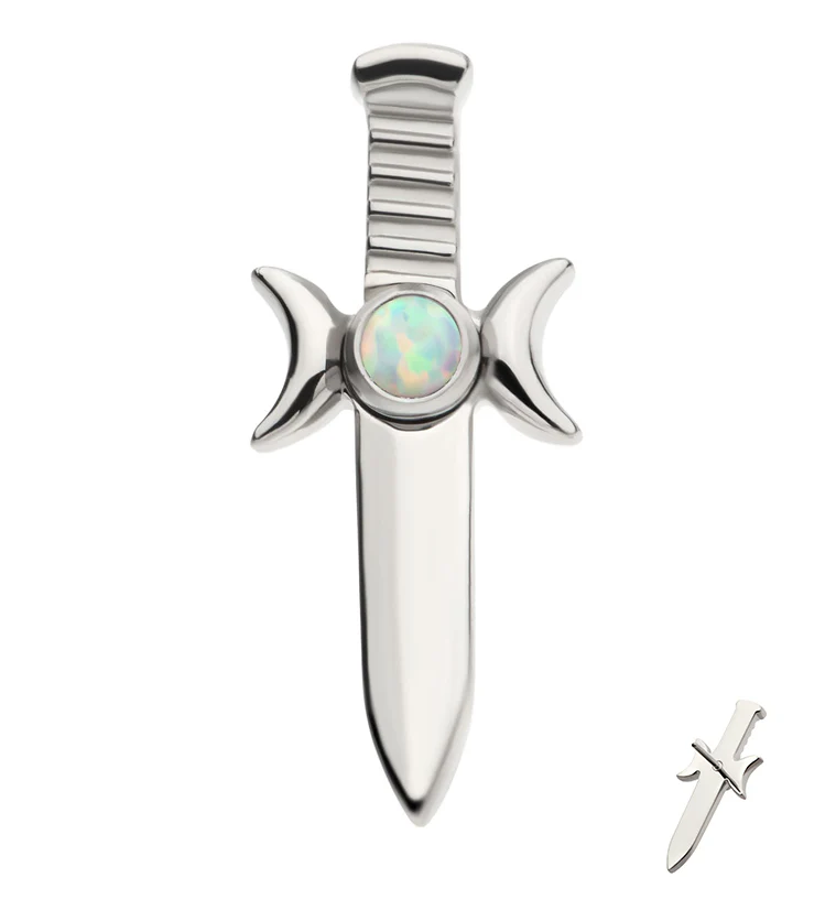 Sword And Moon Phase White Opalite Threadless Titanium Top - Mrs Treak