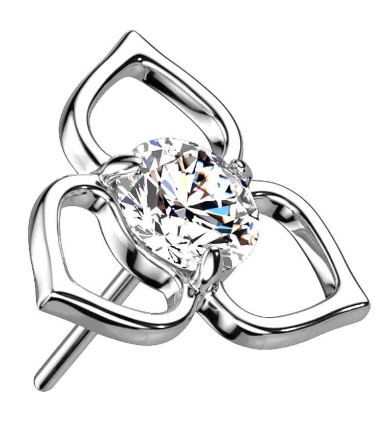 14kt White Gold Tri Petal CZ Threadless Top - Mrs Treak