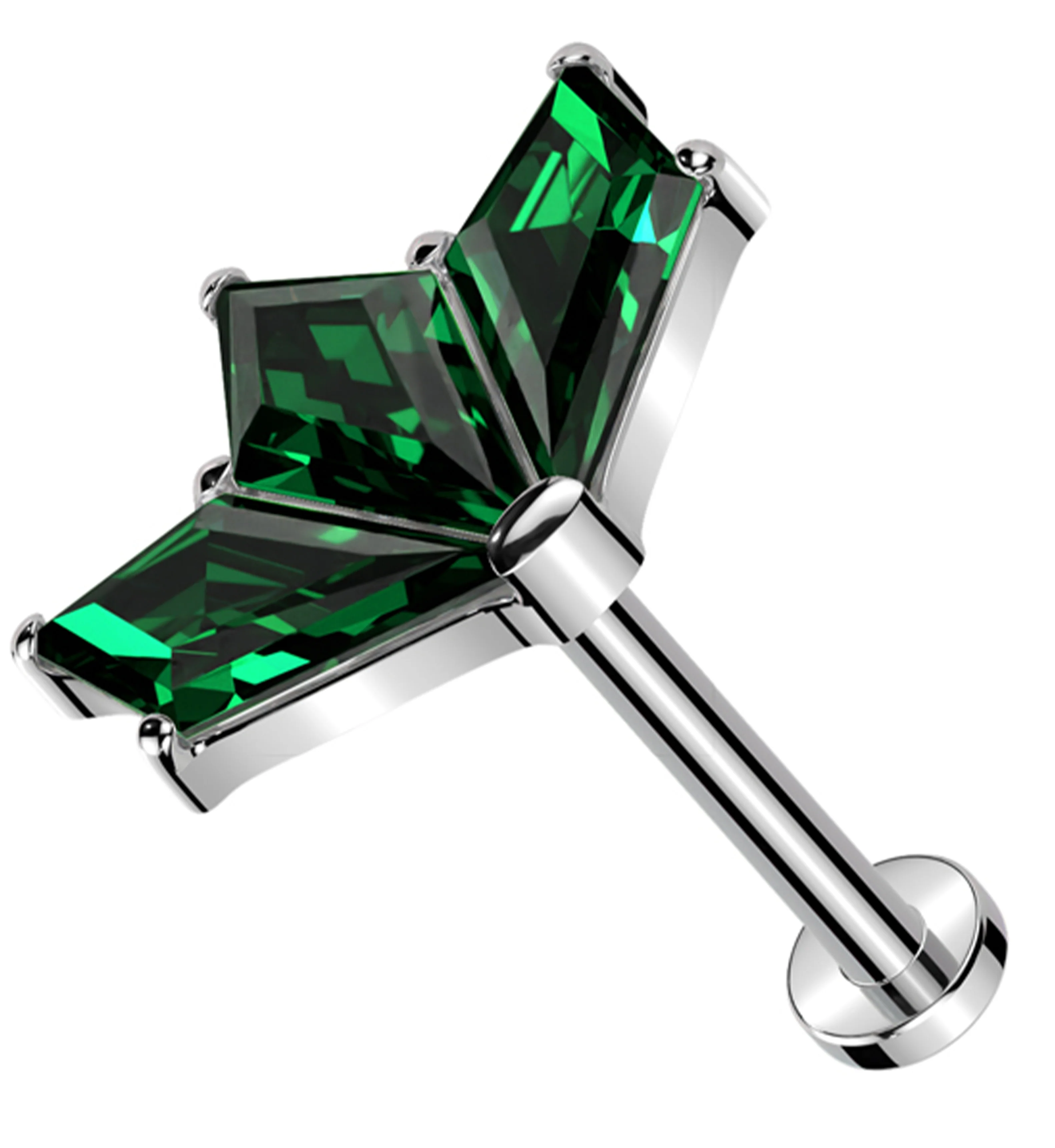 Triple Poly Green CZ Titanium Threadless Labret - Mrs Treak