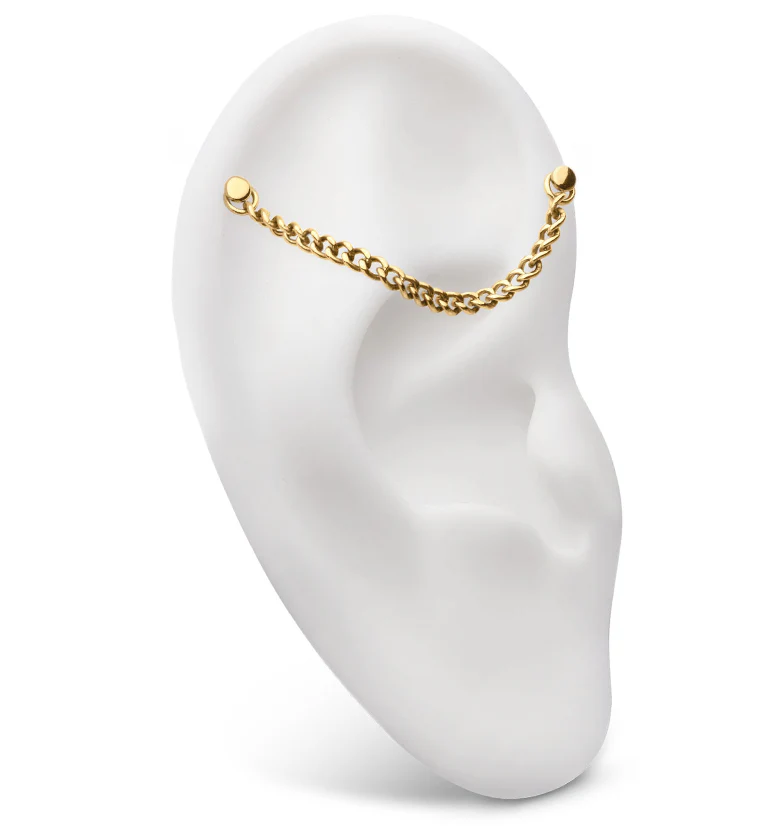 24kt Gold PVD Curb Titanium Nose & Cartilage Piercing Chain - Mrs Treak