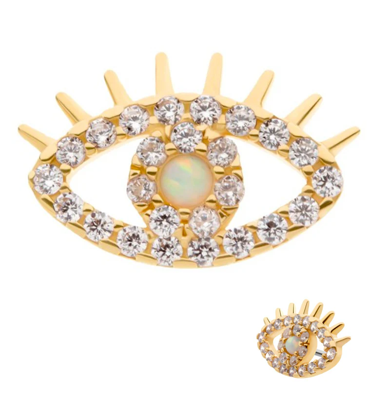 14kt Gold Oculus CZ and White Opalite Threadless Top - Mrs Treak