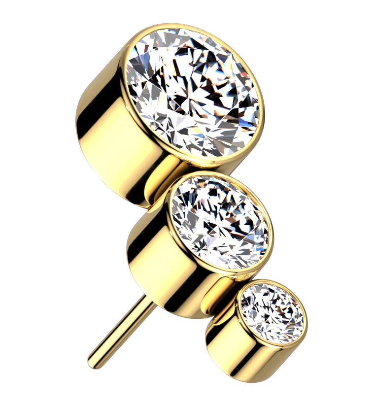 Gold PVD Descend CZ Threadless Titanium Top - Mrs Treak