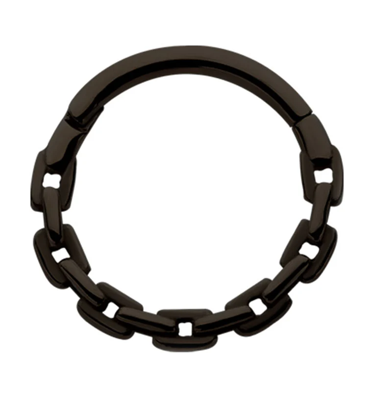 Black PVD Chain Link Stainless Steel Hinged Segment Ring - Mrs Treak