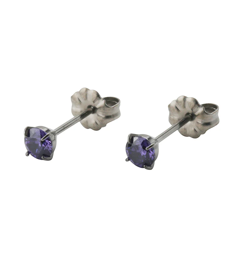 Purple Swarovski Gem Prong Titanium Earrings - Mrs Treak