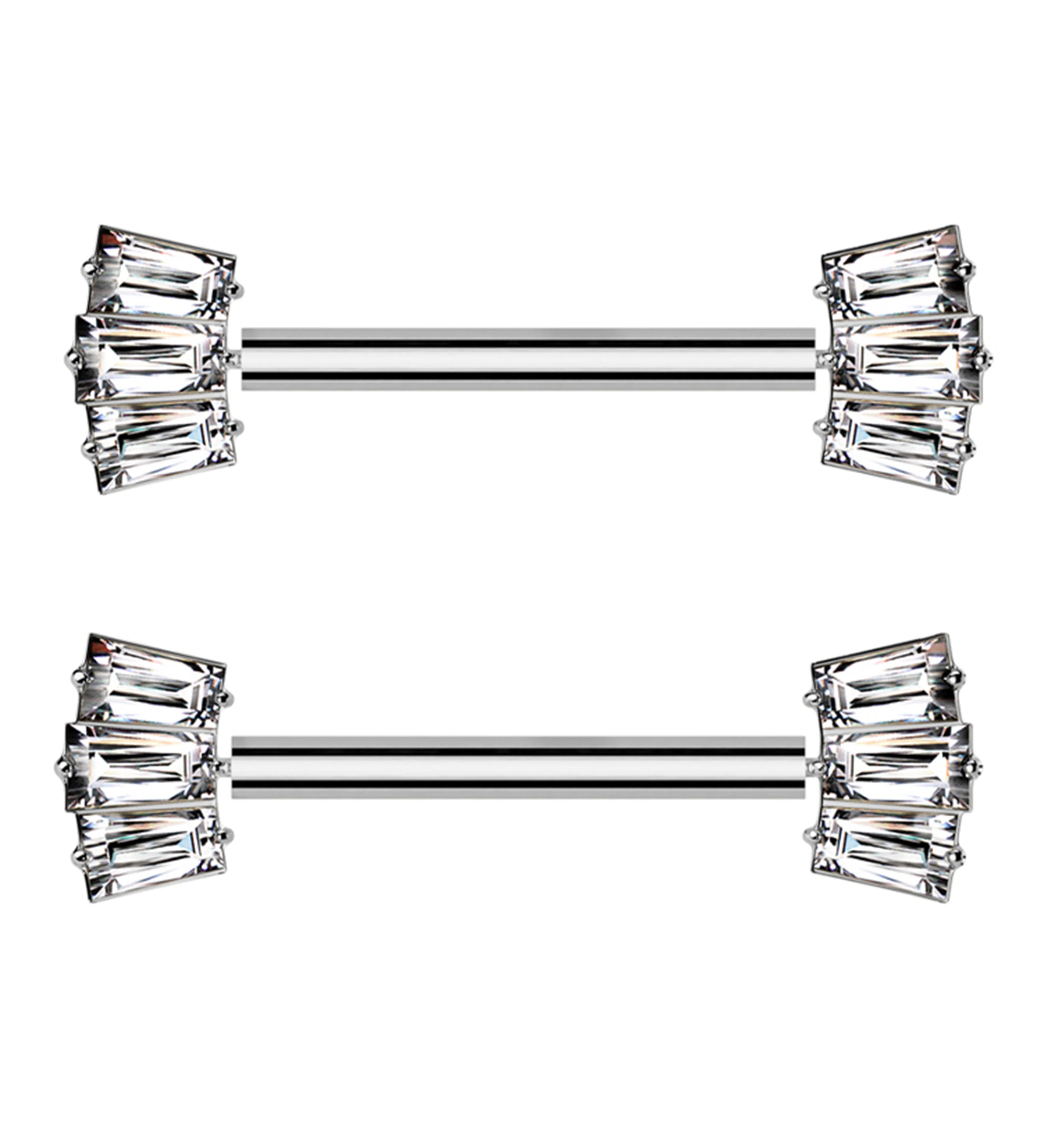 Triple Clear Baguette Threadless Titanium Nipple Barbell - Mrs Treak