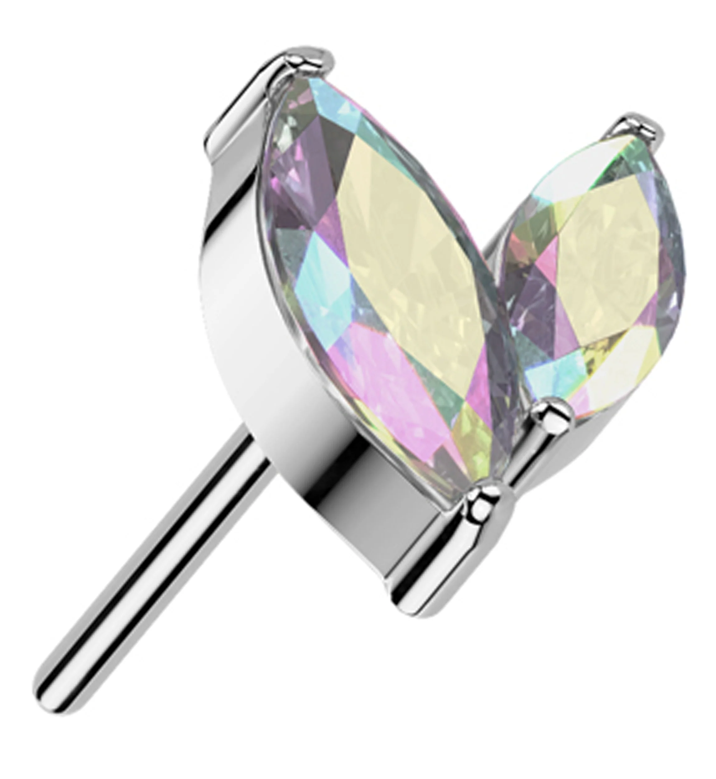 Marquise Frond Rainbow Aurora CZ Titanium Threadless Top - Mrs Treak