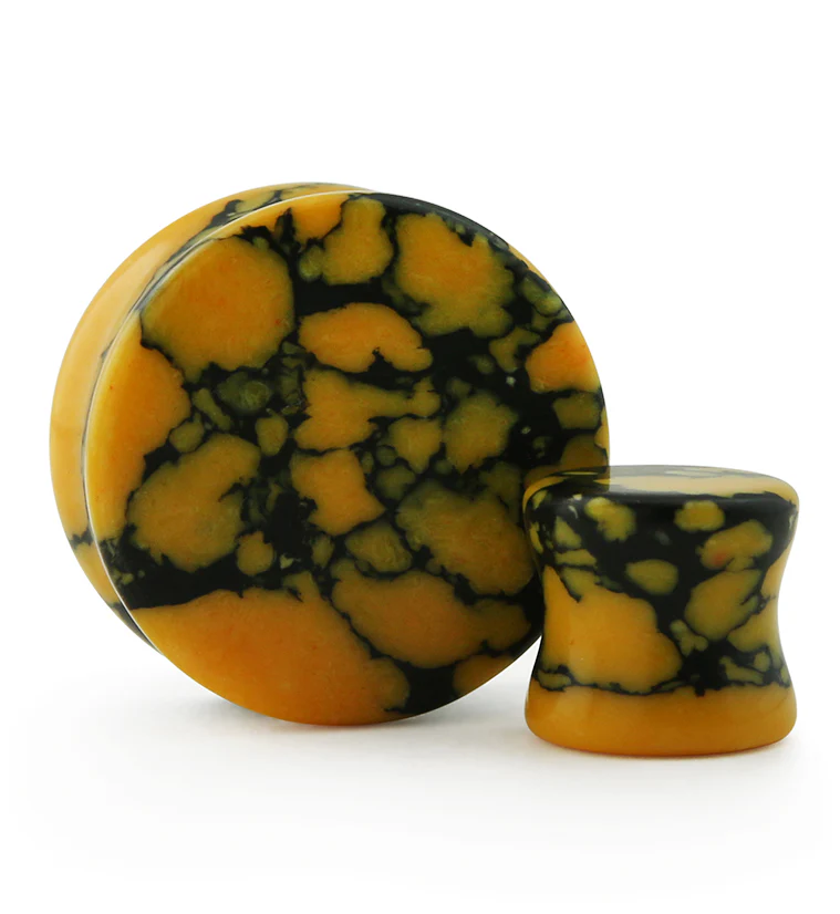 Yellow And Black Howlite Stone Plugs - Mrs Treak