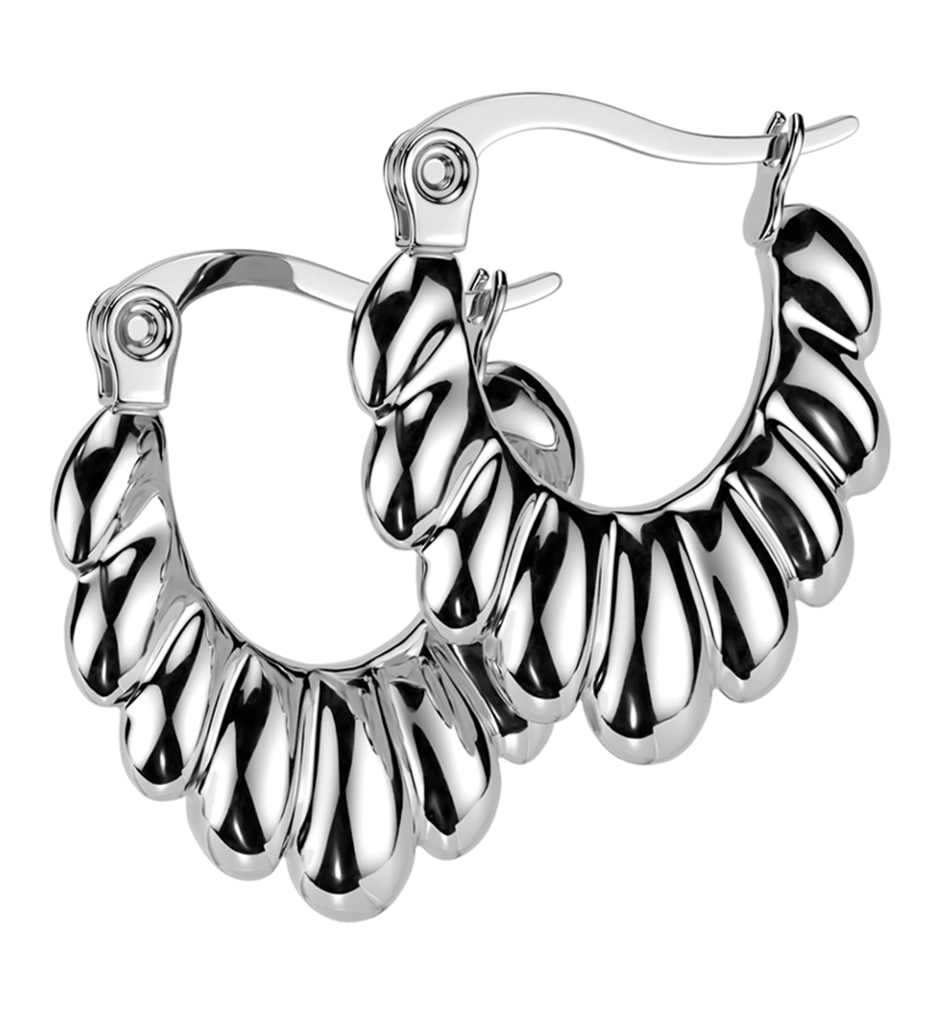 Scalloped Stainless Steel Hinged Hoop Earrings - Mrs Treak
