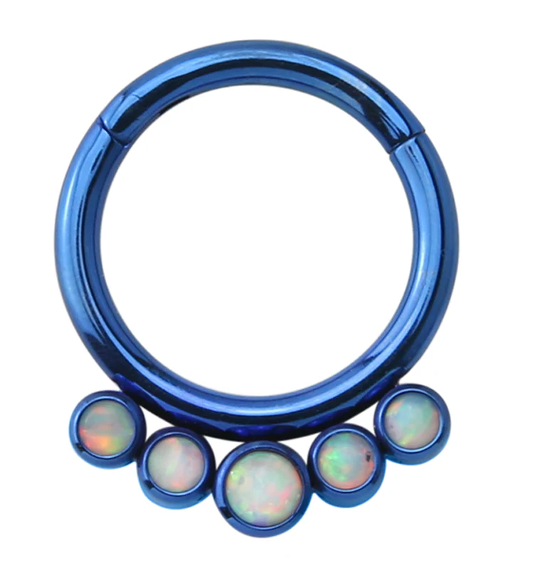 Blue Cinque White Opalite Titanium Hinged Segment Ring - Mrs Treak