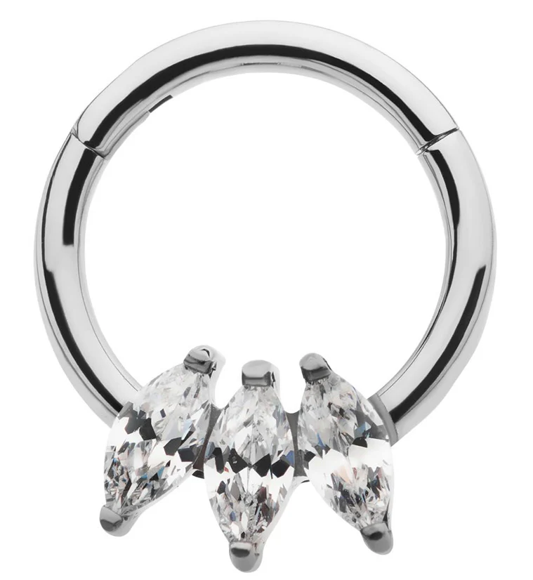 Triple Marquise CZ Titanium Hinged Segment Ring - Mrs Treak