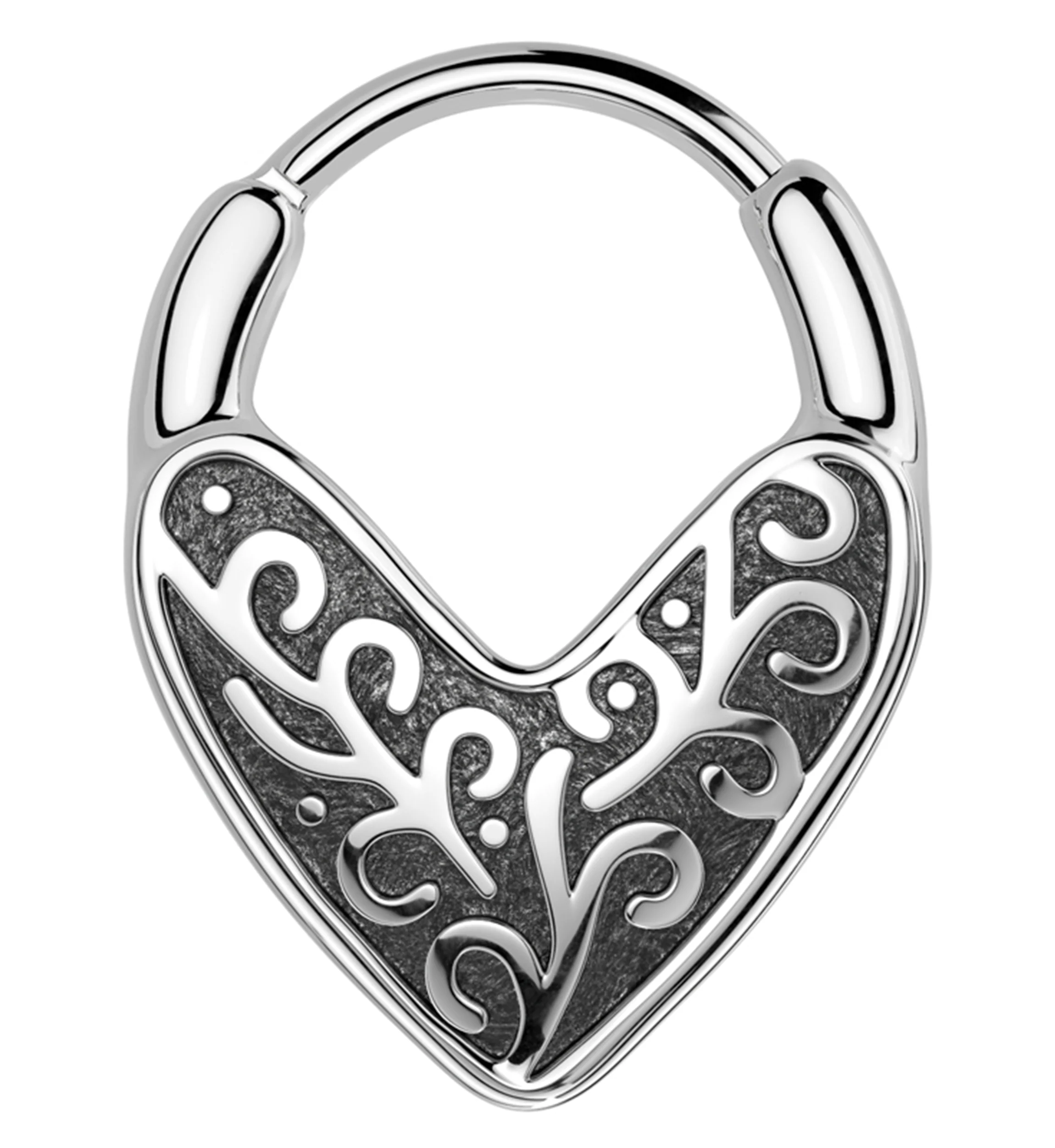 Point Etched Vine Stainless Steel Hinged Segment Ring - Mrs Treak