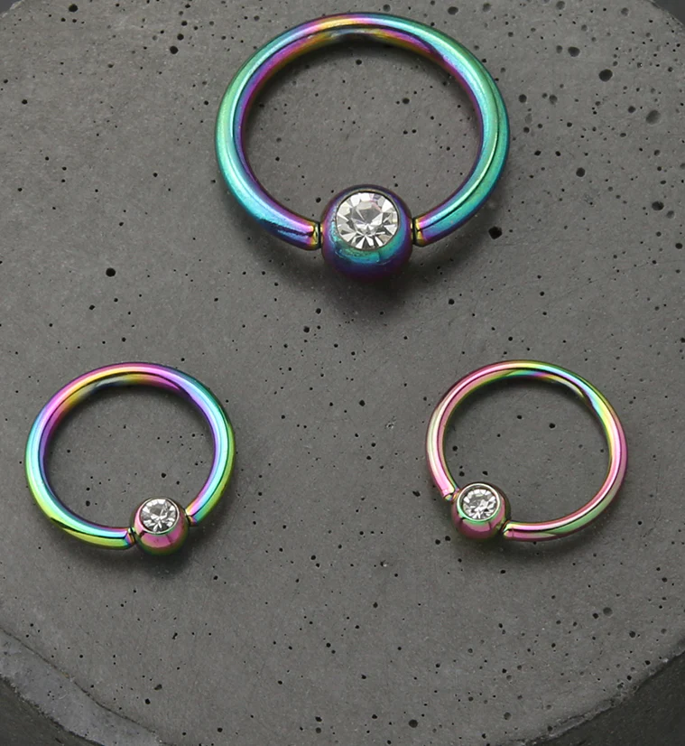 Rainbow PVD Clear CZ Captive Ring - Mrs Treak