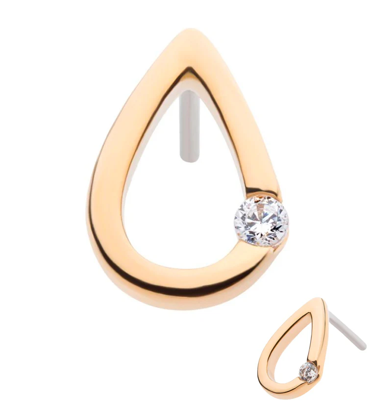 14kt Gold Teardrop Clear CZ Threadless Top - Mrs Treak