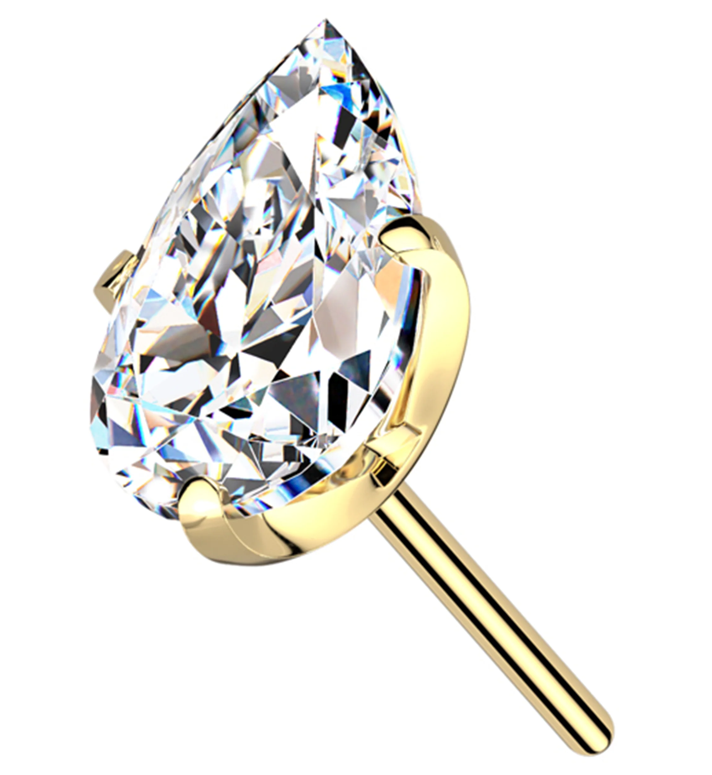 Gold PVD Prong Teardrop Clear CZ Titanium Threadless Top - Mrs Treak