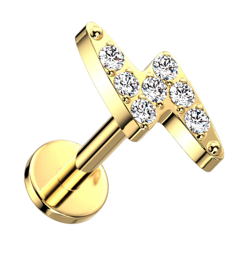 Gold PVD Bolt CZ Titanium Threadless Labret - Mrs Treak