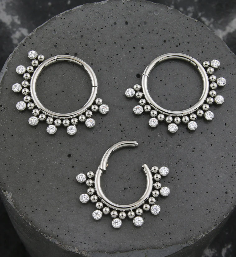 Beaded Septennial Clear CZ Hinged Segment Ring - Mrs Treak