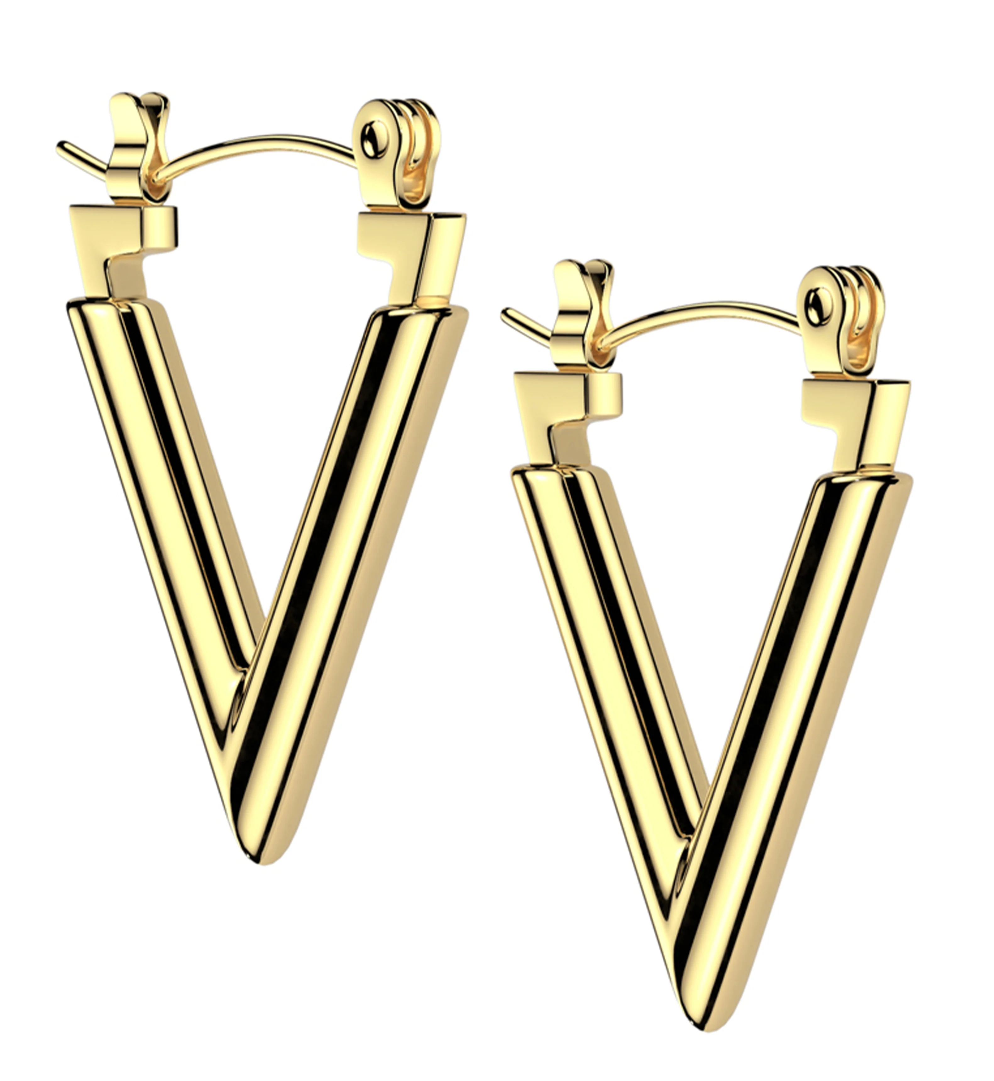Gold PVD Pointed Hoop Stainless Steel Hinged Earrings - Mrs Treak