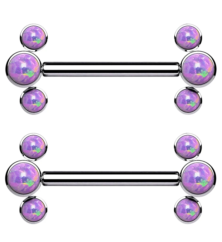 14G Purple Opalite Trinary Titanium Threadless Nipple Bars - Mrs Treak
