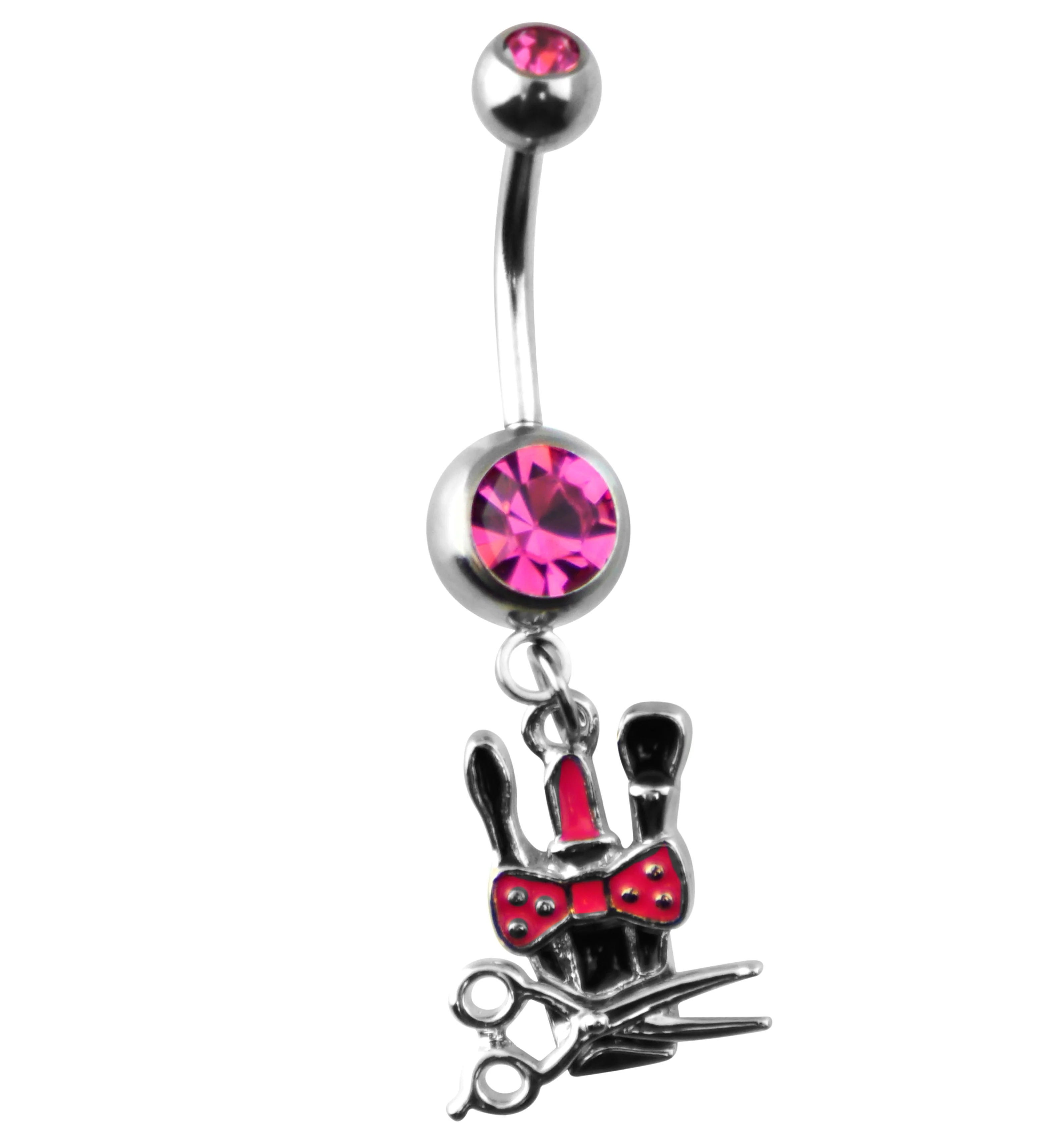 Beauty Stylist Pink CZ Dangle Stainless Steel Belly Button Ring - Mrs Treak