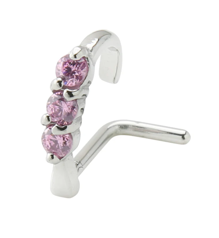 Gilded Pink CZ Nose Curve Ring - Mrs Treak