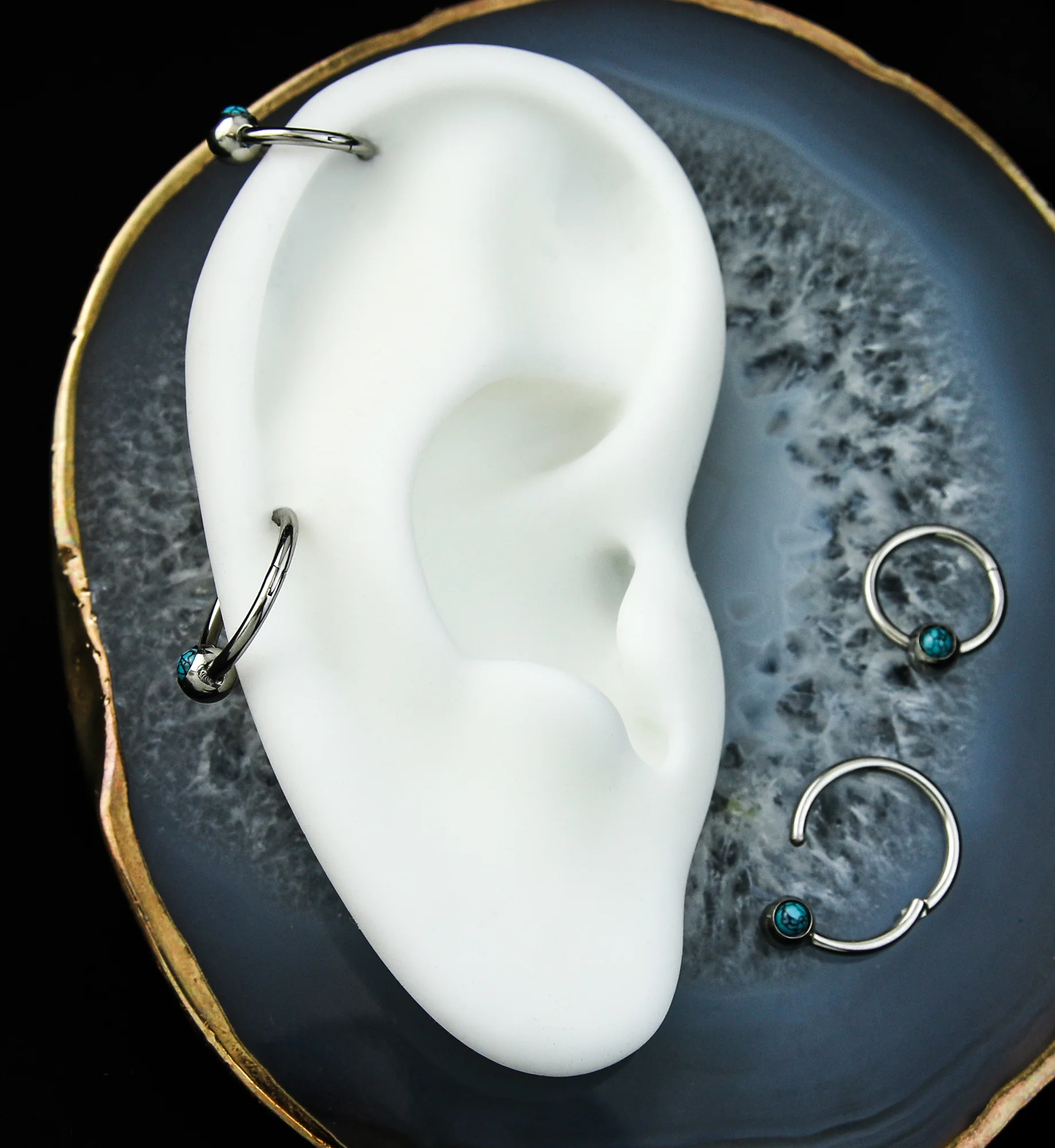 Howlite Turquoise Stainless Steel Hinged Segment Ring - Mrs Treak