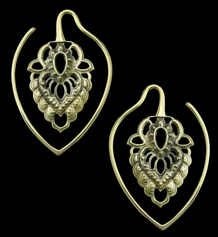 Ornate Teardrop Brass Ear Weights - Mrs Treak