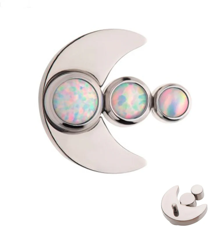 Half Moon Triple White Opalite Internally Threaded Titanium Top - Mrs Treak