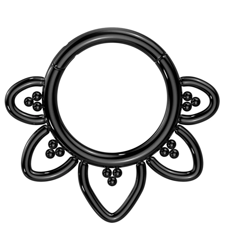 Black PVD Flower Trace Titanium Hinged Segment Ring - Mrs Treak