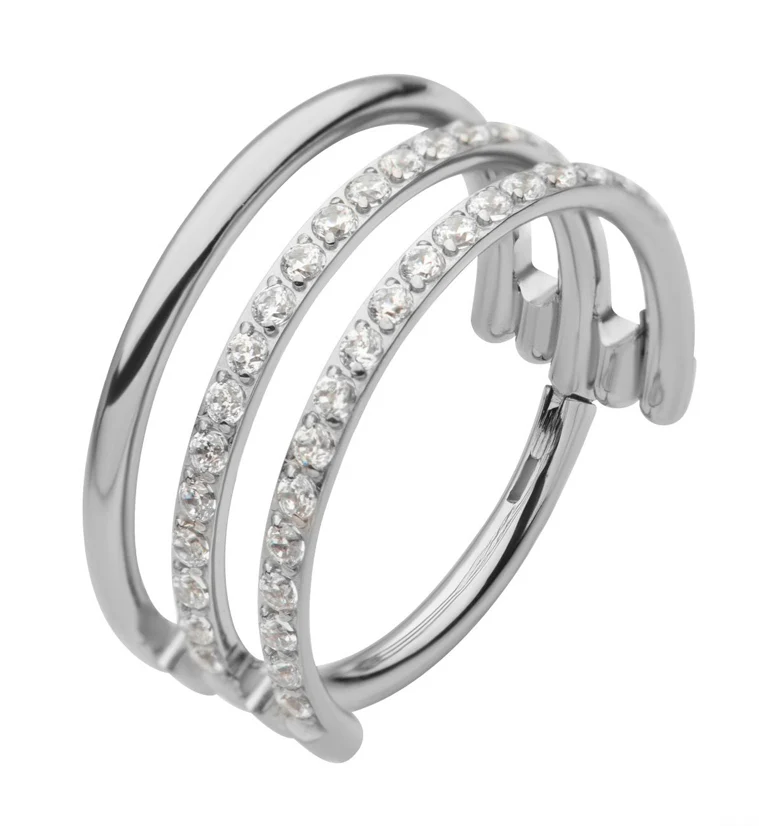 Triple Interval Double CZ Row Titanium Hinged Segment Ring - Mrs Treak