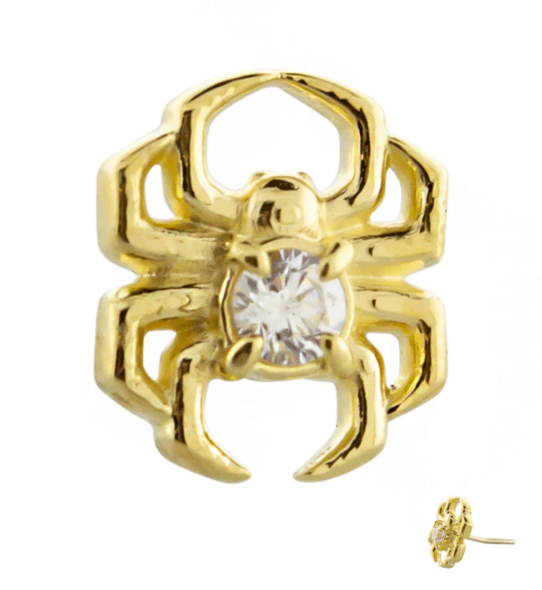 18kt Gold Spider CZ Threadless Titanium Top - Mrs Treak