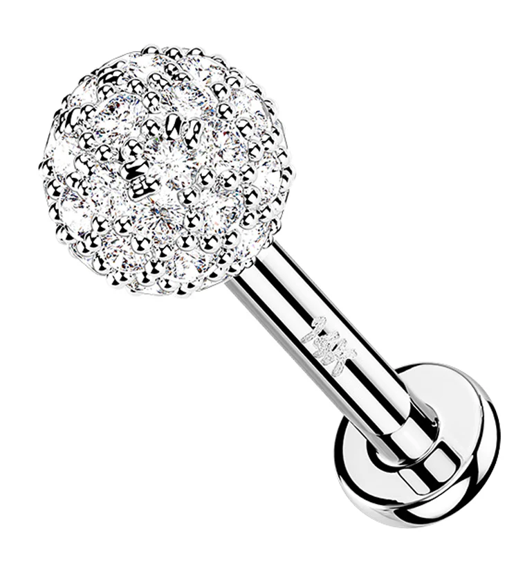 14kt White Gold Clear CZ Ball Labret - Mrs Treak